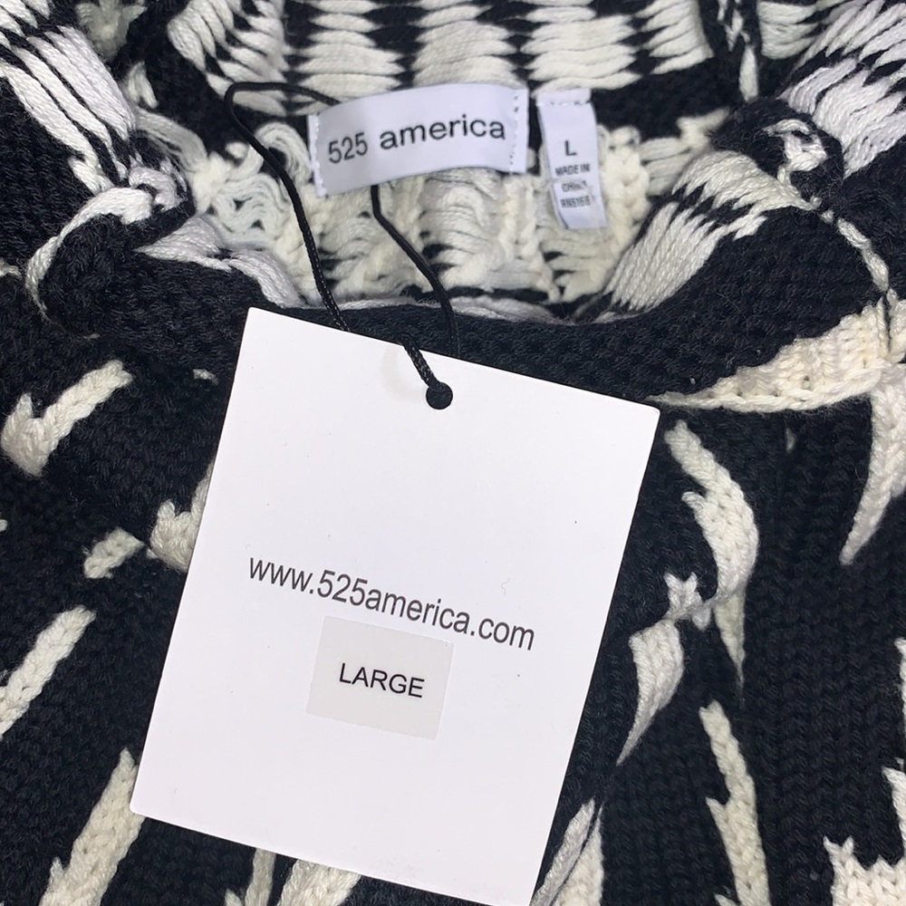 525 America wool sweater pullover turtleneck knit contrast cotton zigzag retro L - Picture 5 of 16